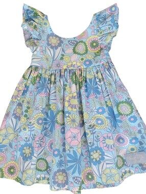 Eleanor Rose Girls Serena Floral Blue Pink Cotton Dress Size 3-4 Boho Mini